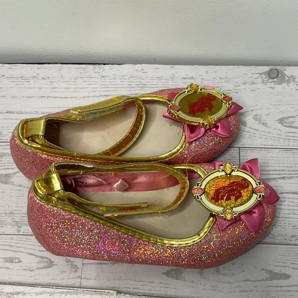 Disney Princess Aurora Sleeping Beauty Pink Glitter Dress Up Shoes Kids Size 7/8